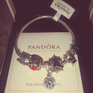 8 inch Silver Pandora Bracelet with 5 charms